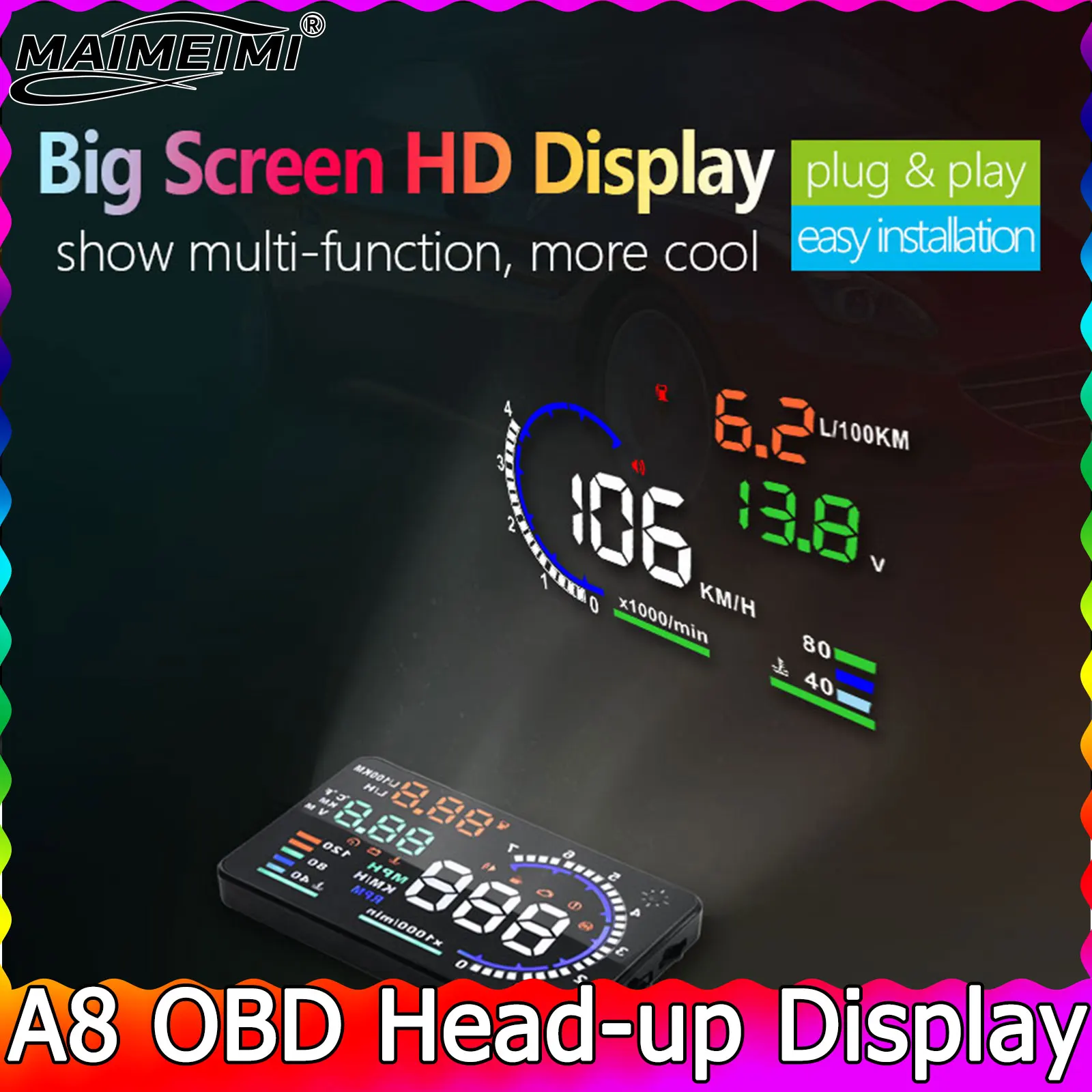yZ[zA8 OBD HUD wbhAbvfBXvCXs[h[^[ԗpwbhAbvfBXvC RPM ^R[^[I[o[Xs[hA[tdqANZT[
