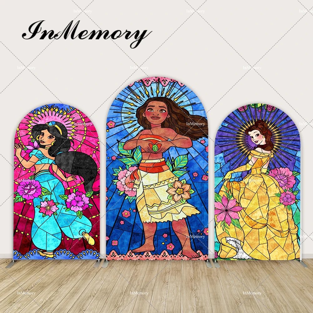 Princess Jasmine Moana Belle Arch Backdrop Cover Girls Artistic Birthday Party Background Chiara Wall Banner Doubleside