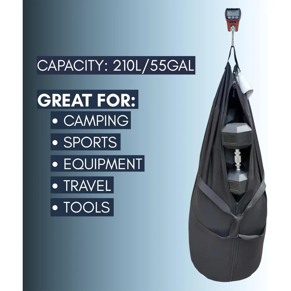 حقيبة من القماش الخشن من النايلون الباليستي سعة 210 لتر شديدة التحمل للسفر بسعة كبيرة، مقابض معززة، مقاومة للماء، تخزين 55 جالونًا