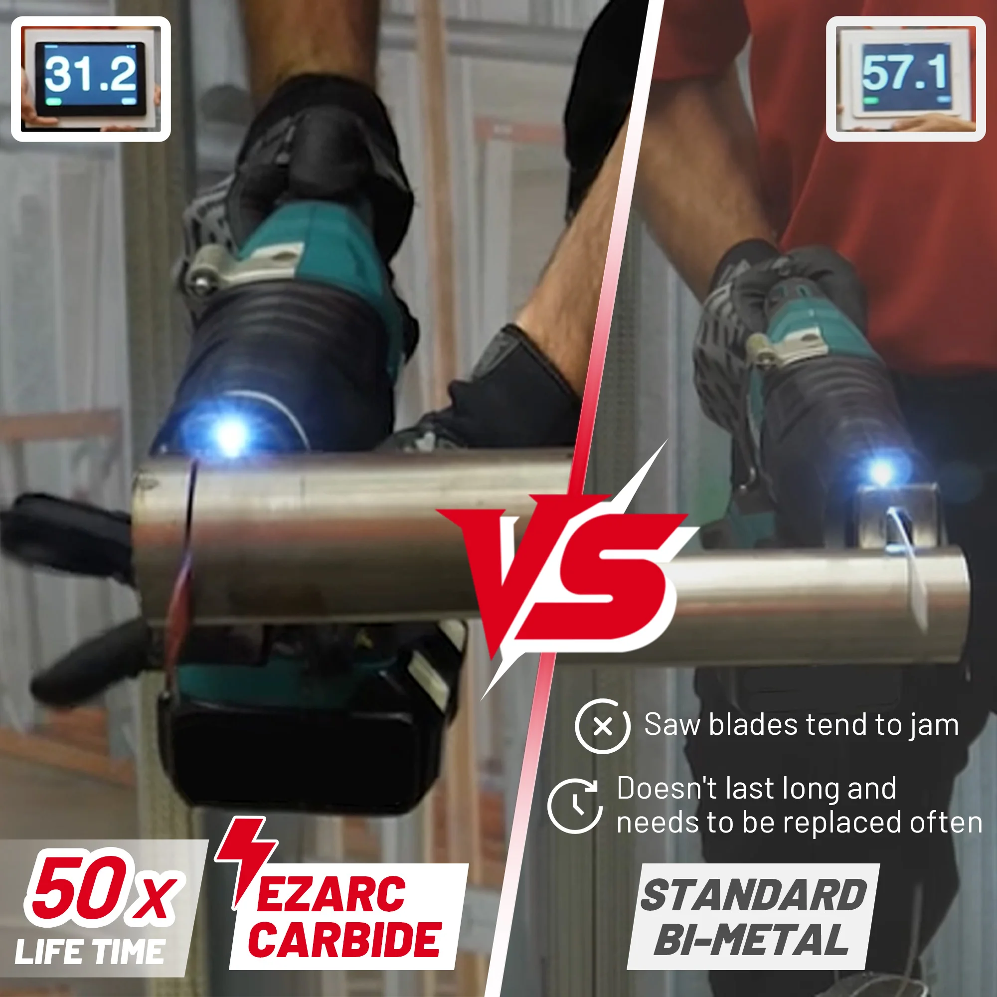 EZARC Resistencia de hoja de sierra recíproca de carburo de 150 mm para metal grueso, hierro fundido, acero de aleación, hojas de sierra resistentes de 6 pulgadas 8TPI