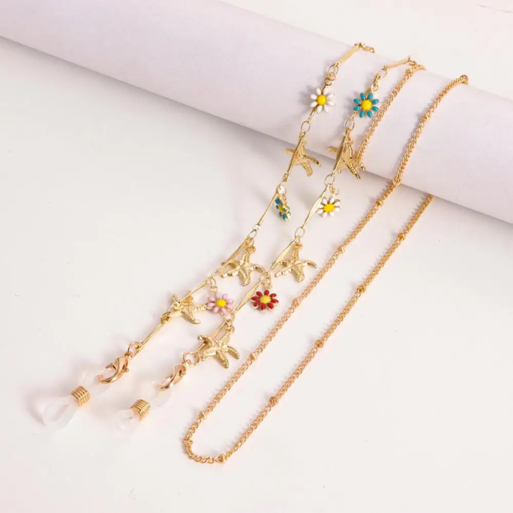 Fashion Crystal Glasses Lanyard Painted Oil Drop Flower Glasses Chain Versatile Temperament Mask Rope Glasses Accessories