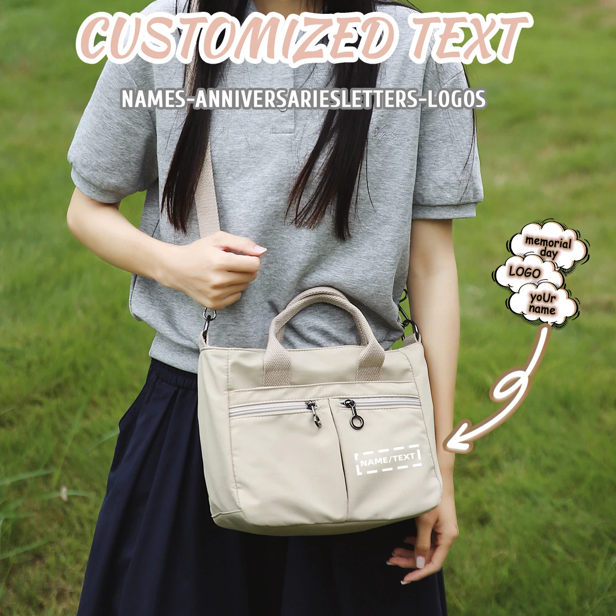 

Custom Logo High-Value Student Canvas Tote Bag for Moms, Simple and Compact 3D Handbag for Commuting, Work, and Lunch, Personalized DIY