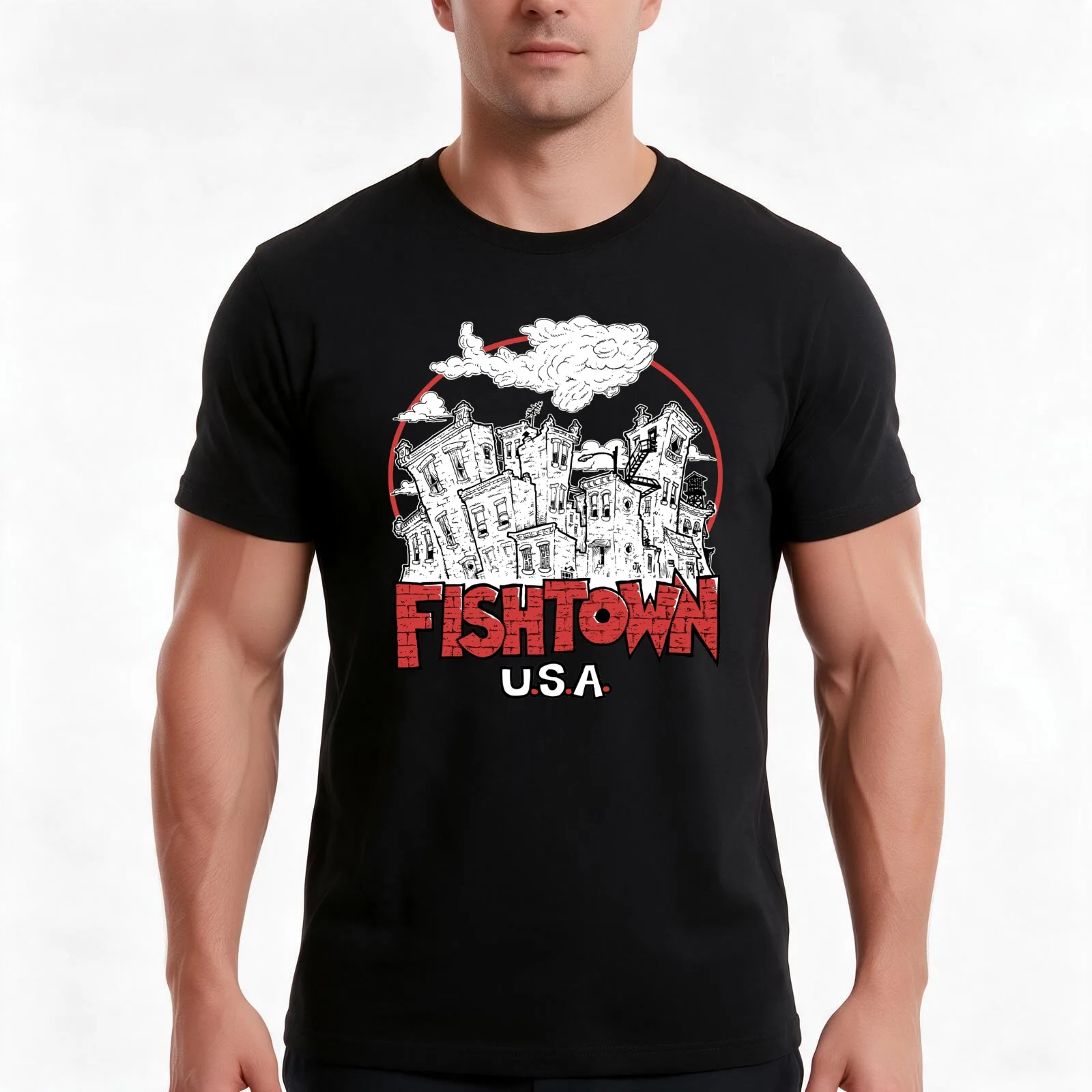 Fishtown, USA T-Shirt, Summer Casual Cotton Tee, Oversized Streetwear Tops, Vintage Graphic Print, Loose Fit Short Sleeve