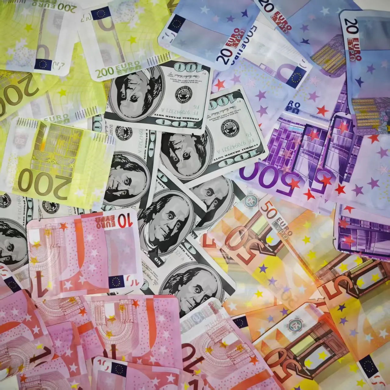 100pcs Mylar Bags Reusable Sealed Bags Of Various Sizes Euro Banknotes Pattern Self-Sealing Bags 2.75x3.93in Zip Lock Pouches
