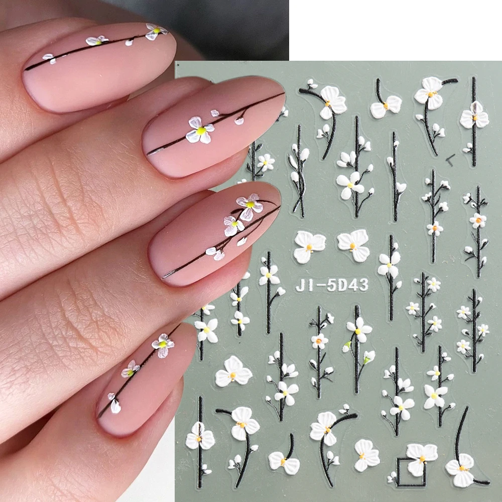 بسيطة الزهور مسمار ملصقات 5D تنقش الأزهار مسمار الشارات الصيف الديكور الذهبي شريط خط المتزلجون مانيكير التفاف GLJI-5D43