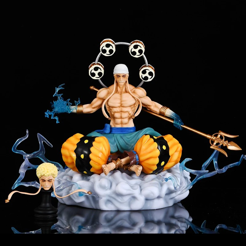 

22cm One Piece Anime Figure Sitting Enel 2 Heads Figurine Thunder God Limited Edition Collection Toys Gifts Illuminated Model