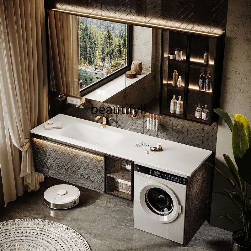 

xz1X1Bathroom Cabinet Washing Machine Cabinet Rock Slate Hot Bending Integrated Basin Washing Table Hand Washbasin Cabinet