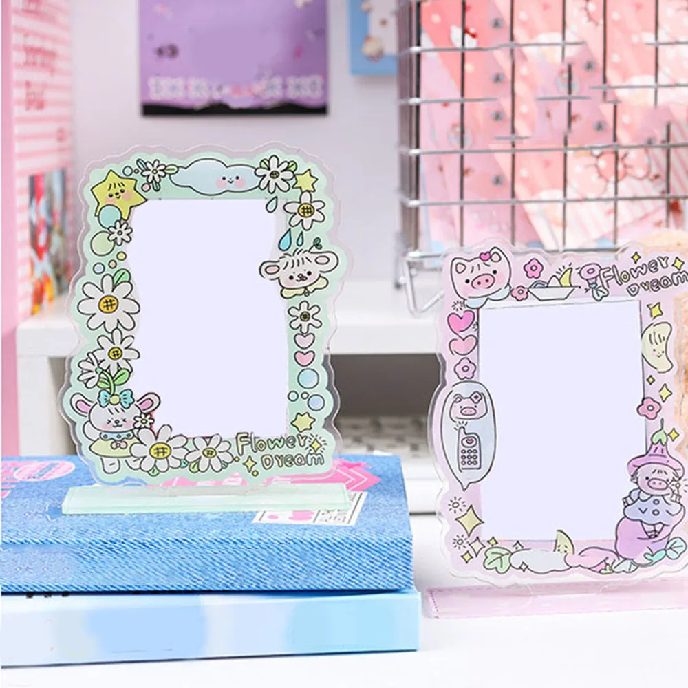 Photocard Frame Acrylic Card Display Stand Sweet Photo Holder Cartoon Card Sleeve Cute Photo Protection Desktop Decor 3inch