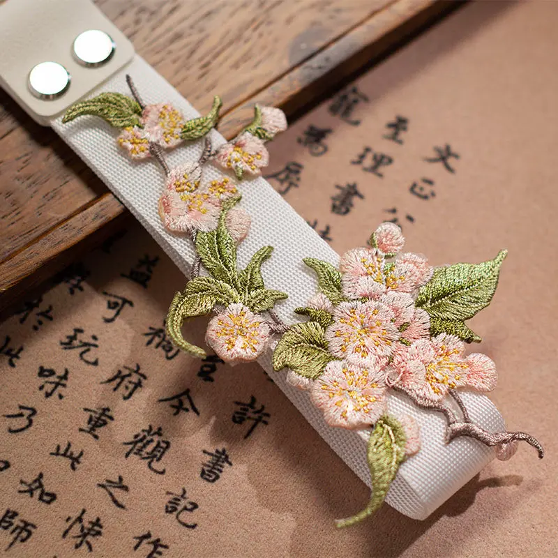 Keyboard Ribbon Chinese Style Embroidery Peach Blossom Personalized Girls Mechanical Replace Keyboard Ribbon Blue/green