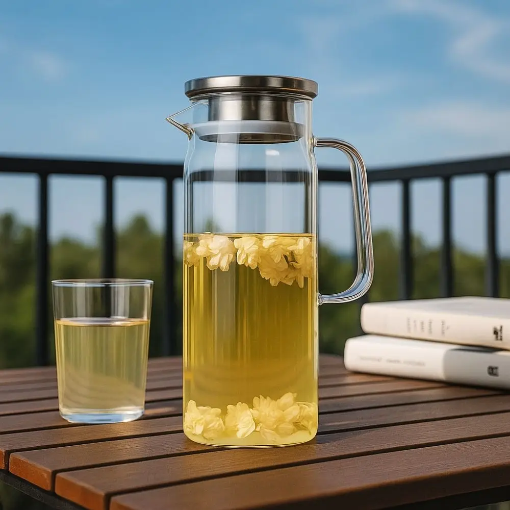 Minimalist 1.5L Glass Water Pitcher Large Capacity Durable Cold Hot Kettle Transparent Filtering Water Juice Jug Outdoor