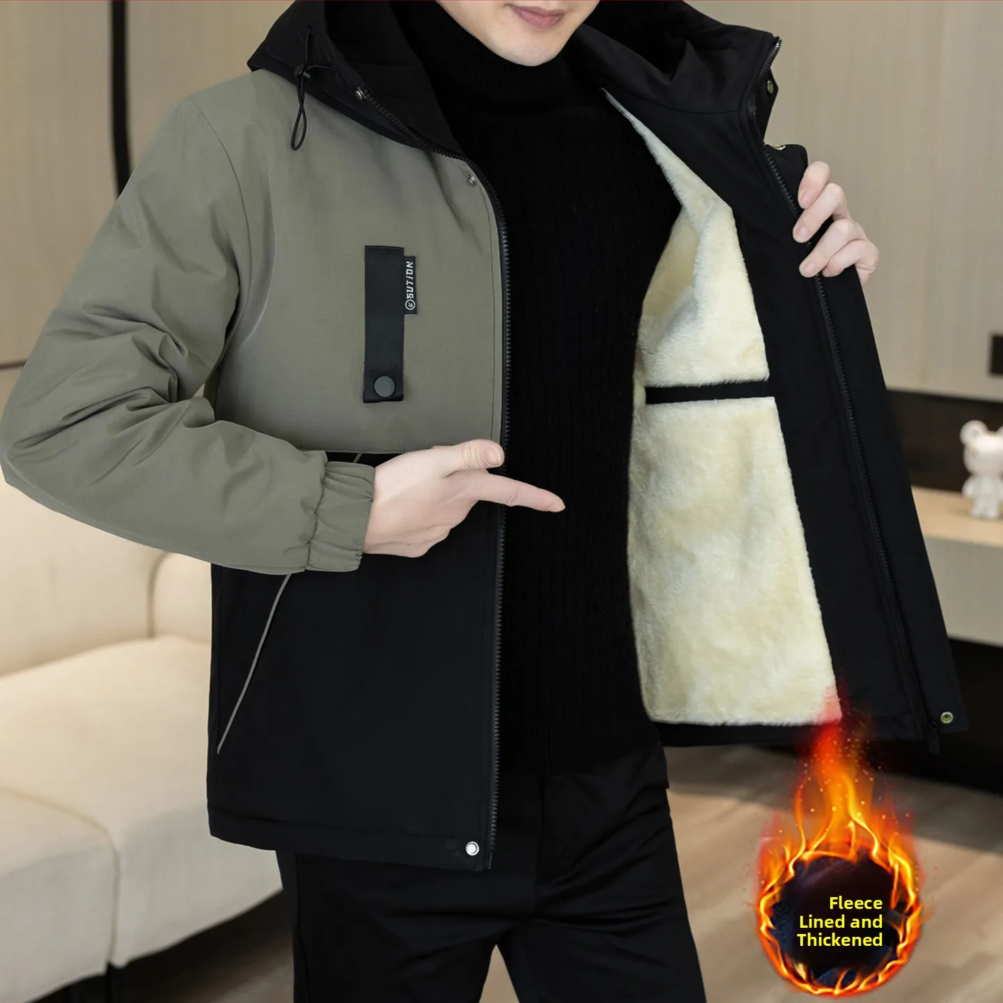 

Men's Fce Lined Thiened Casual Jaet Autumn Winter Warm Faionable Polyester Fiber Long Sve Zipper Closure Coat