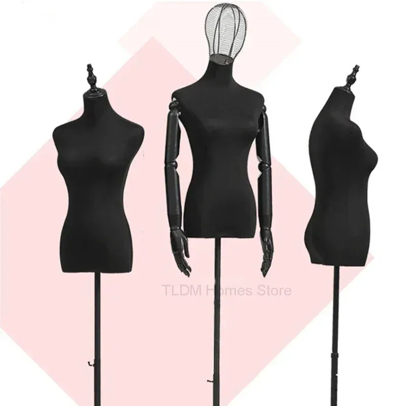 Black Cotton Mannequins Display Stand Dress Women's Clothing Store Mannequin Wedding Metal Base Stereoscopic Clothing Display