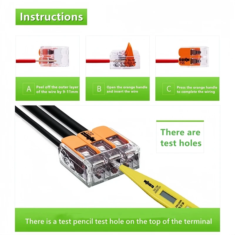 10pcs Original Wago wiring terminal 221-412 221-412 221-413 221-415 221-612 221-613 221-615 221-2411 Wiring connector