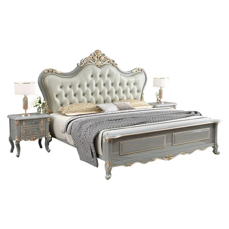 

Vintage Modern Bed Multifonction Nordic Unique Queen French Bed Lounge Woode Headboard Camas Matrimonial Bedroom Furniture