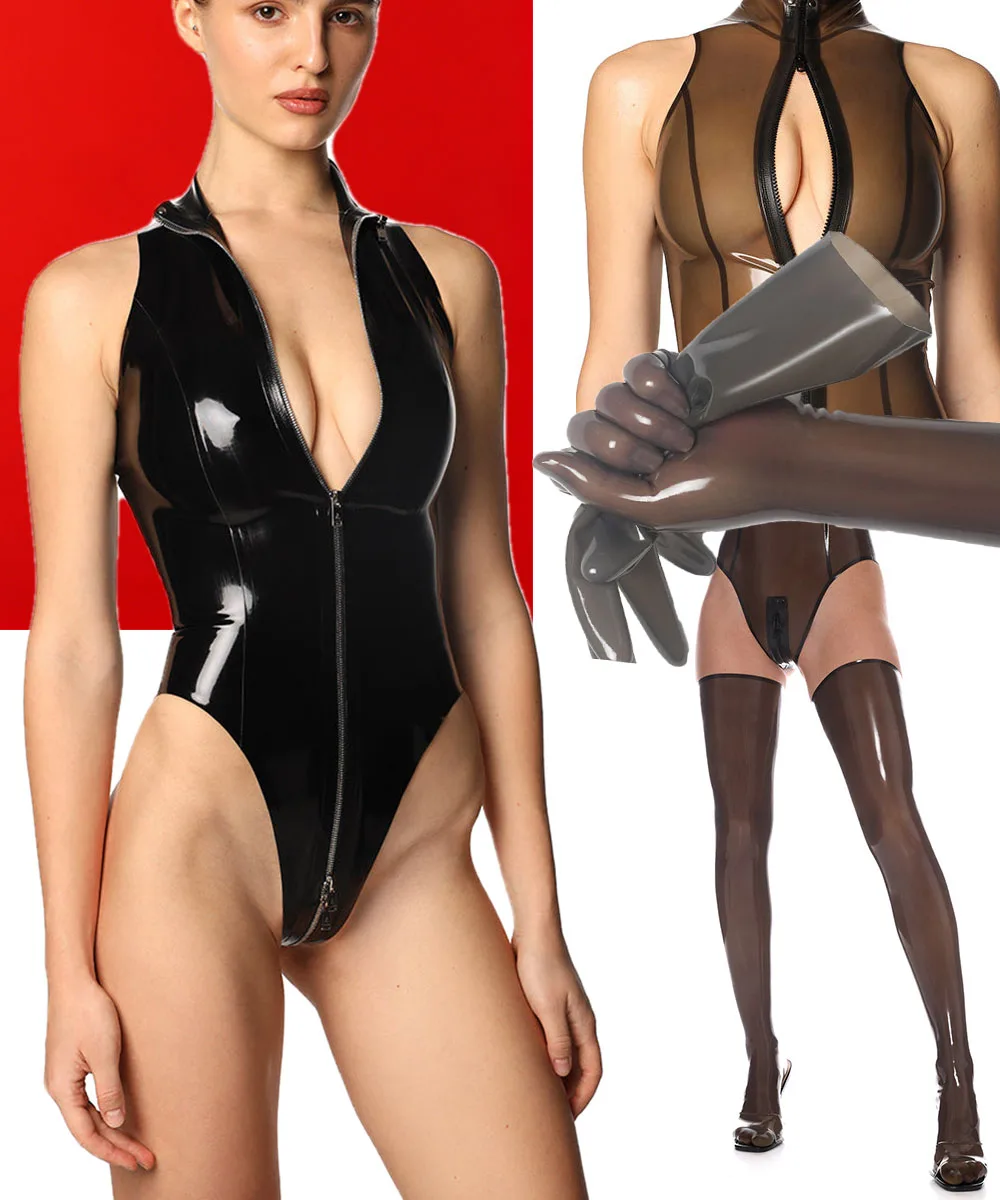 

Latex Tops Gloves Thigh High Socks Unisex Rubber Costume Party Wear