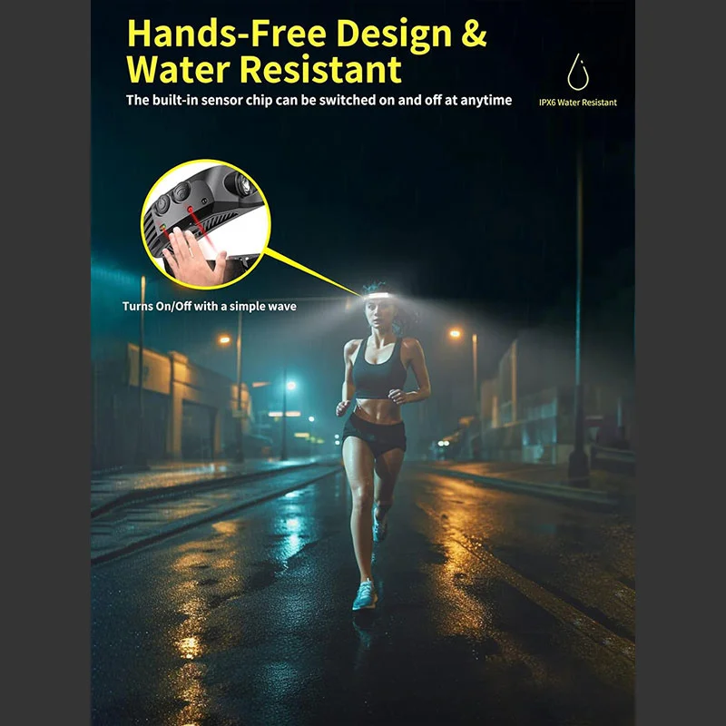 LED Headlamp Rechargeable With Motion Sensor Waterproof Headlight For Camping Hiking Outdoor Fishing