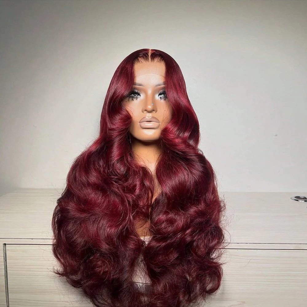 

99j Burgundy 13x4 Hd Lace Frontal Human Hair Wigs Wine Red Colored Body Wave 4x4 Lace Front Wig For Women