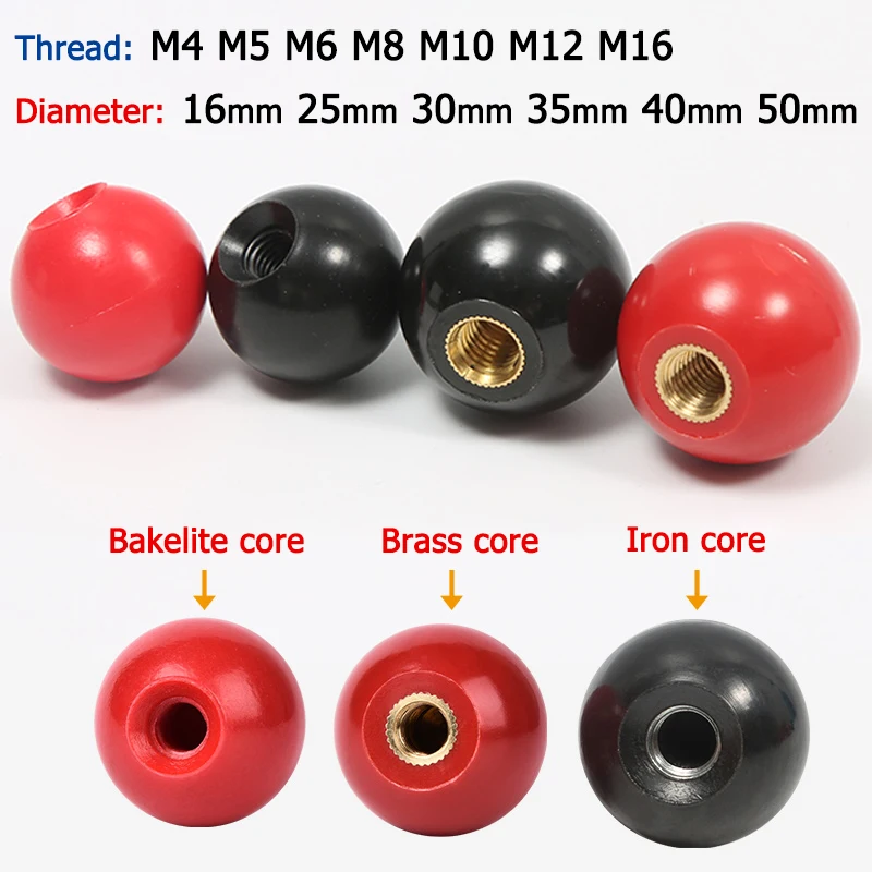 

2-10pcs M4-M16 Black/Red Round Ball Resin Ball Knobs Dia 16-50mm Bakelite Lever Knob Grip Handles Of Furniture Or Machine Tools