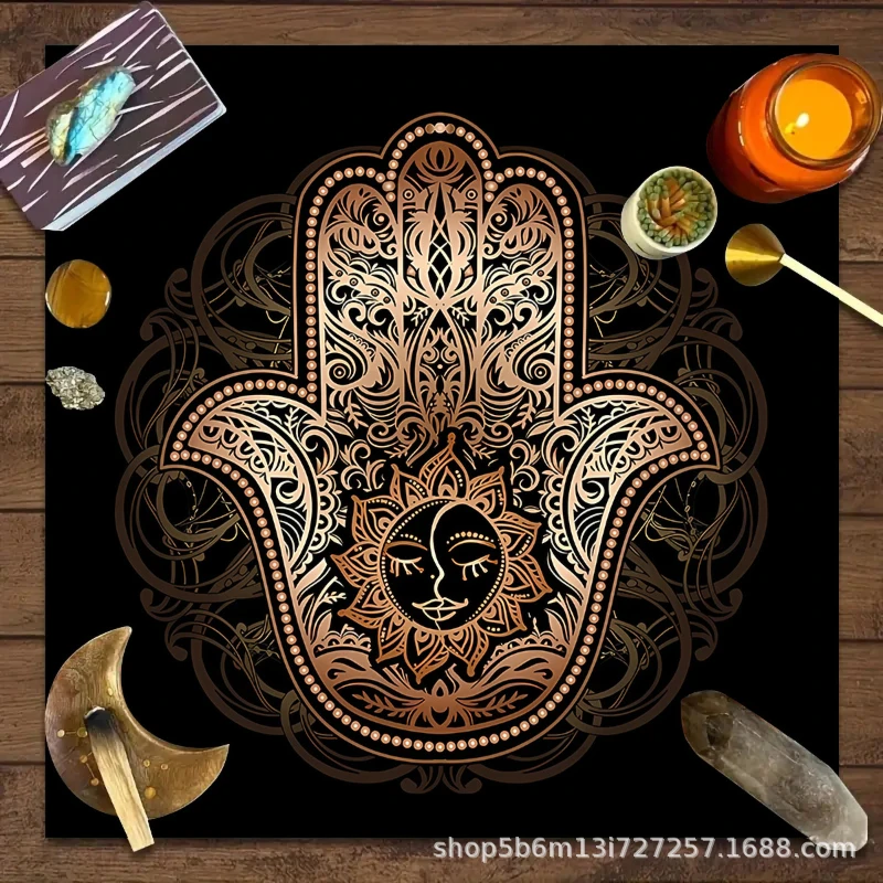 Hamsa Hand Yin Yang Tarot Altar Cloth Sun Moon Phase Divination Tablecloth Witchcraft Home Decor