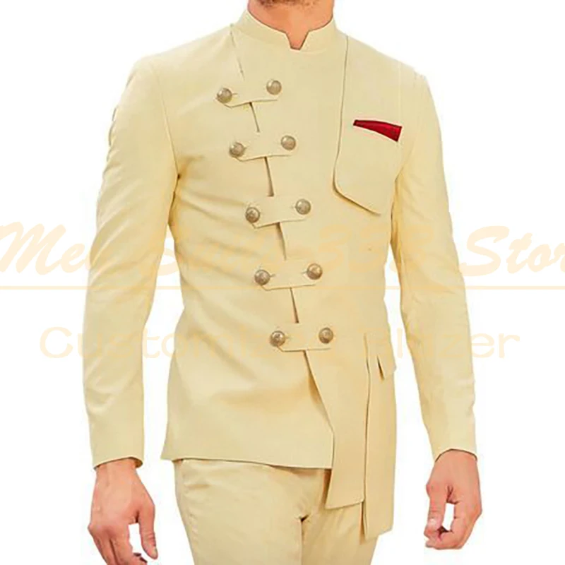 

Новые дизайнерские костюмы для мужчин, однобортный костюм с лацканами-стойкой, облегающий комплект из 2-х предметов, куртка и брюки, высококачественный мужской костюм