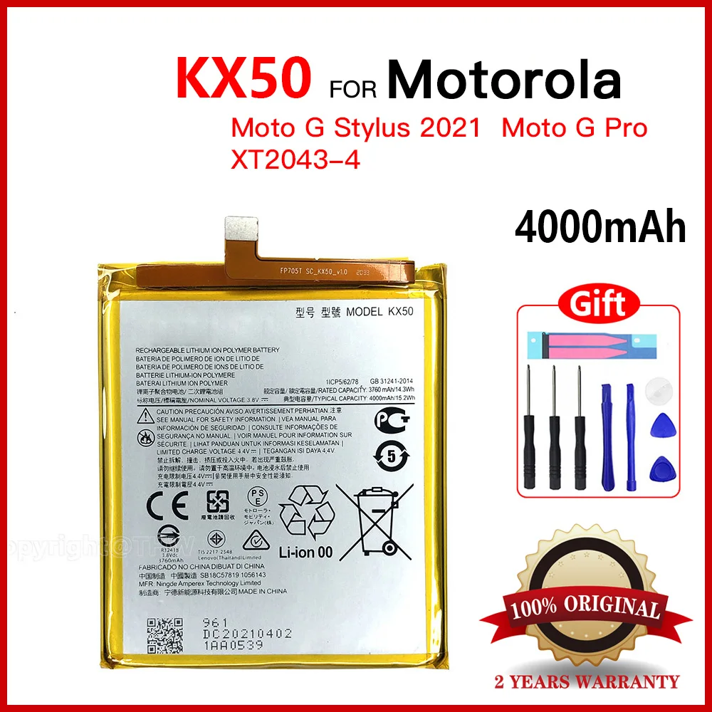 

Genuine 4000mAh Original Battery KX50 For Motorola Moto G Stylus 2020 XT2043 Moto G Pro XT2041 Batteries Mobile Phone Batteries