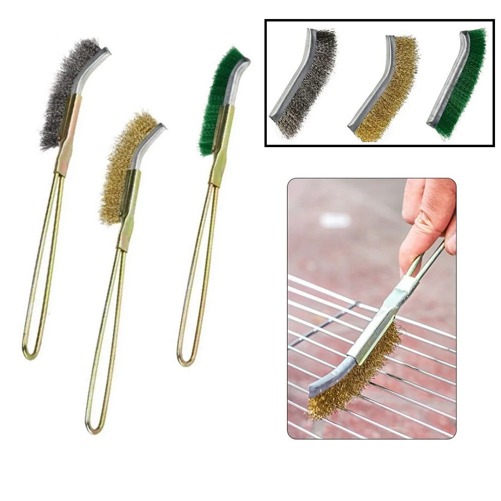 Эффективный мини-набор проволочных щеток для очистки, удаления ржавчины и полировки, латунные нейлоновые и стальные щетки с удобными ручками