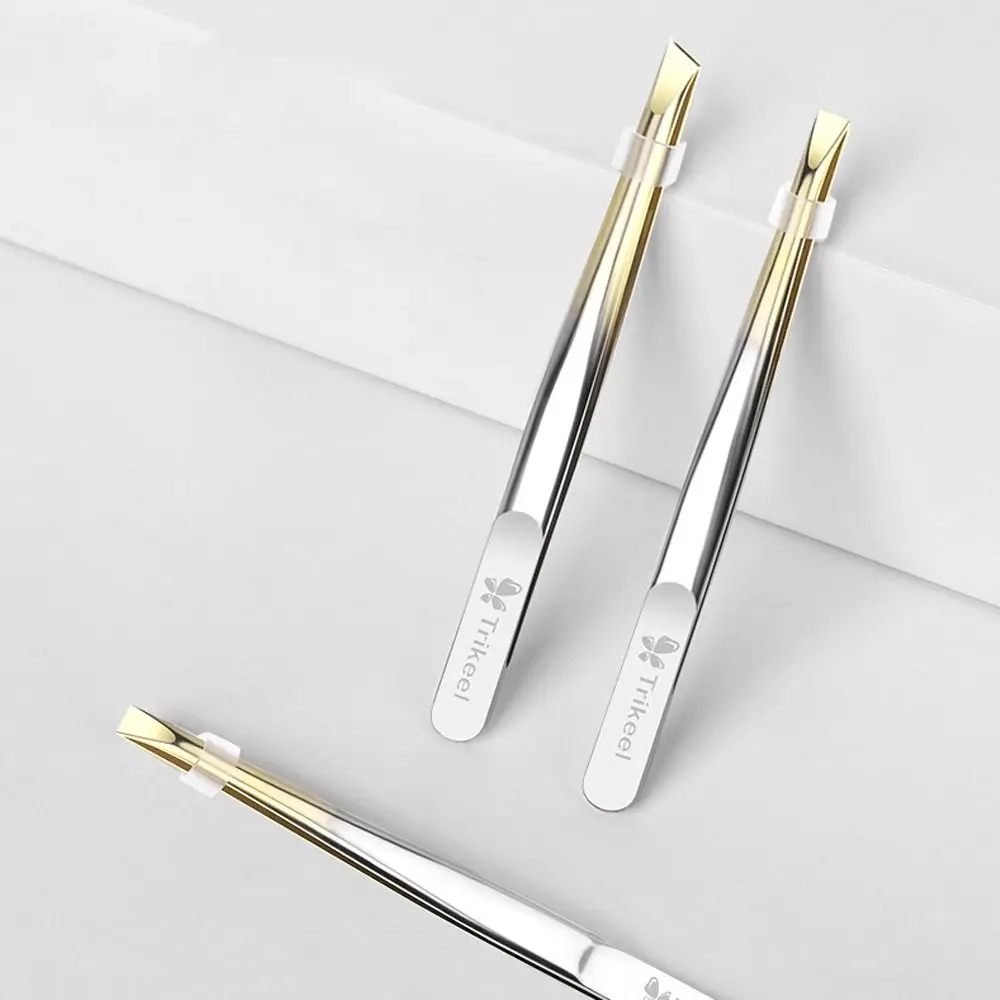 Durable 2pcs Stainless Steel Eyebrow Tweezer Flat/Slant Tip Multifunction False Eyelashes Clip Eyelash Tweezers Eyebrow Trimming