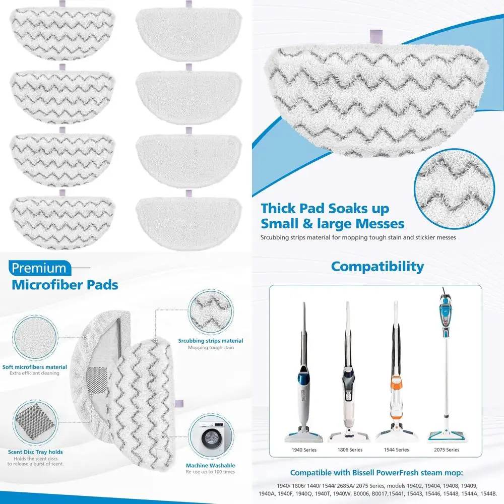 

8-Pack Replacement Steam Mop Pads for Bissell PowerFresh 1806, 1544, 1440, 2075A, 2685A, 1940W, 19404 Series, Part #5938#203-263
