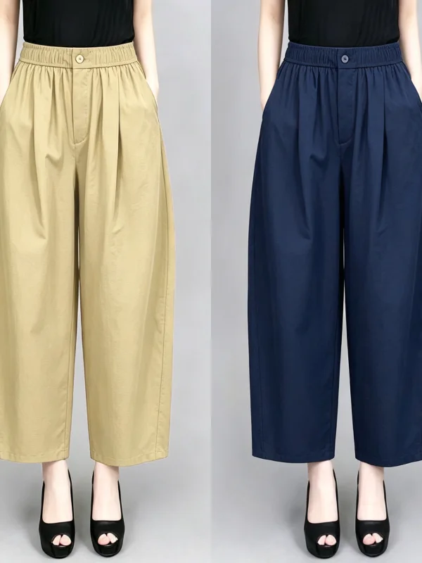 Ice Silk Wide Leg Knife Pants Women's Summer Thin New Large Size Casual Nine Points Balloon Pants Korean Style High Waist Ela...