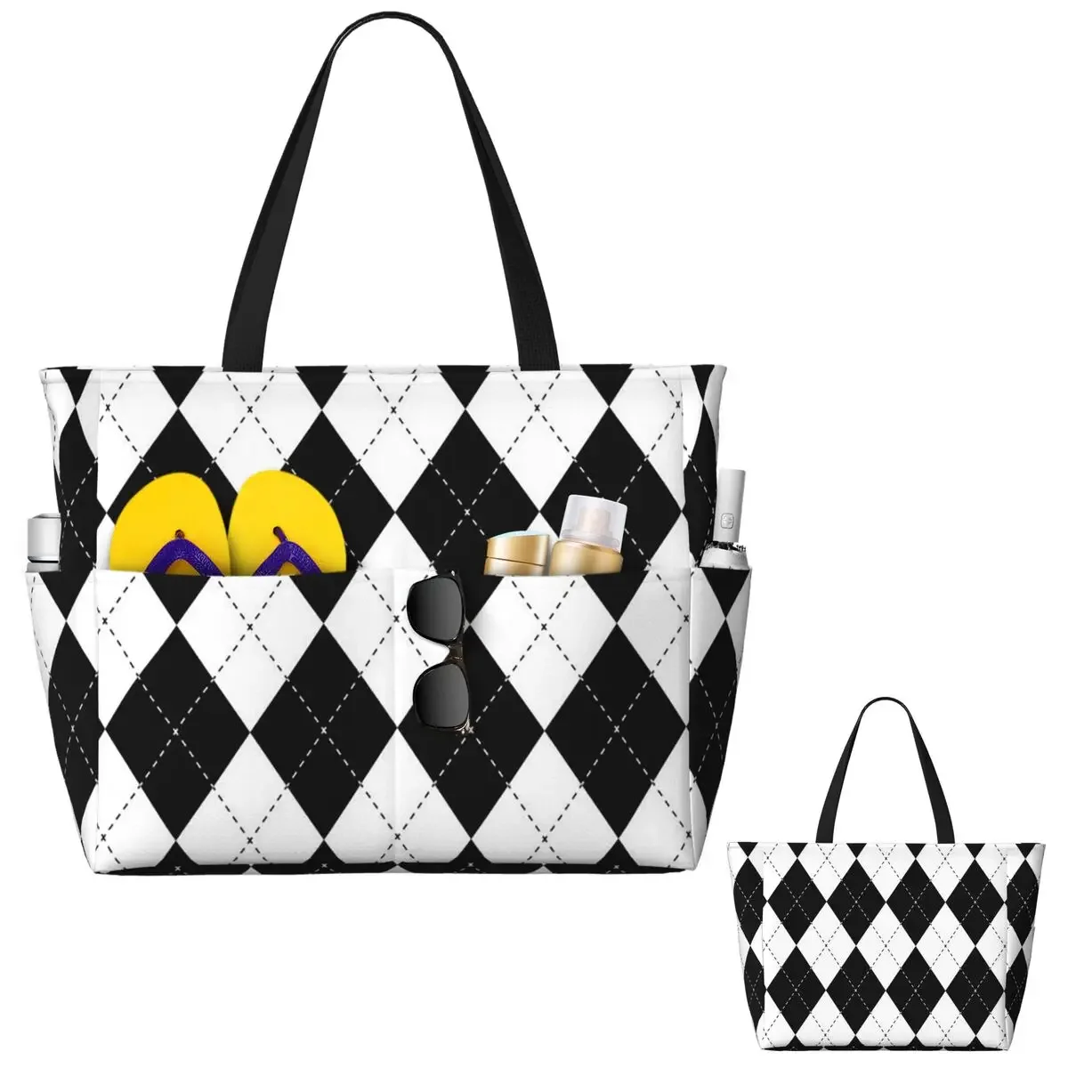 Diamond Shaped Geometric Pattern Beach Tote Bag Sport Gym Yoga Duffle Large Tote Bag Women Travel Bag Fitness bag