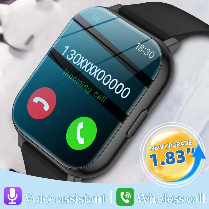 Reloj inteligente LIGE nuevo con pantalla HD de 1,83 pulgadas, llamada Bluetooth, monitor de ritmo cardíaco, monitor de sueño, rastreador deportivo, reloj inteligente resistente al agua para Android ios