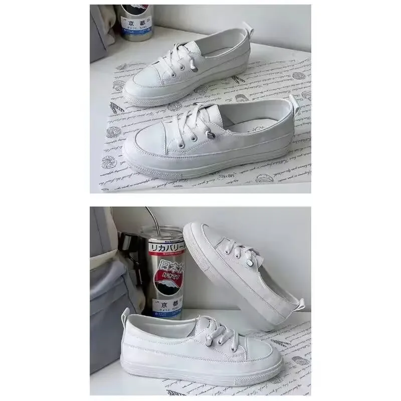 New Hot Low Platform Outdoor Women Shoes Female Pu Leather Walking Sneakers Loafers White Flat Slip on Vulcanize Casual Shoes