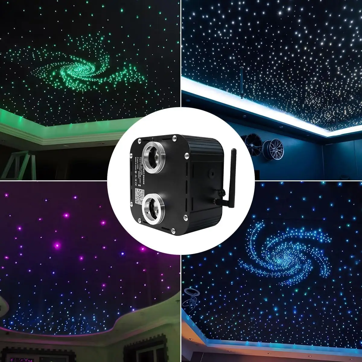 50W dual Head Dual Color Twinkle Fiber Optic Light Engine Bluetooth APP Control Music Activated 28-Key Remote RGBW Headline DIY