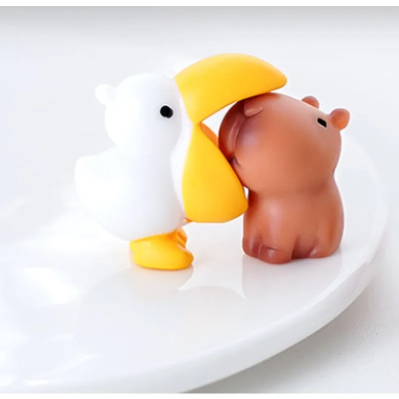 Cute Cartoon Capybara With Duck Mini Car Dashboard Ornament No Eating Colleagues At Work Themed Auto Interior Decor Figurine