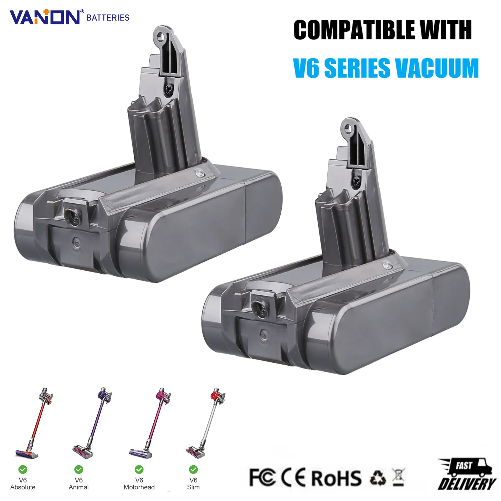 

VANON 2 шт. 6,4 Ач 21,6 В литий-ионная замена для Dyson V6 Animal/Absolute/Motorhead/Fluffy SV03 SV04 SV05 SV06 DC58 штифт вакуумной батареи