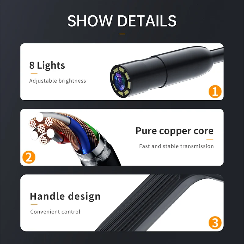 4.3 inch LCD Screen Handheld Endoscope Camera HD IP67 Waterproof with 8 LED for Cylinder Drain Pipe Inspection Borescope