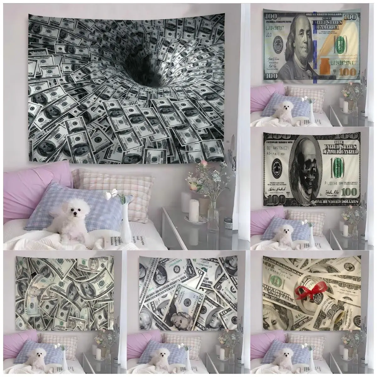 

VIKAMA Dollar Art Series Гобелен Американская валюта Минималистичный декор для спальни Винтажная валюта Эстетический прилив Play Coverlet