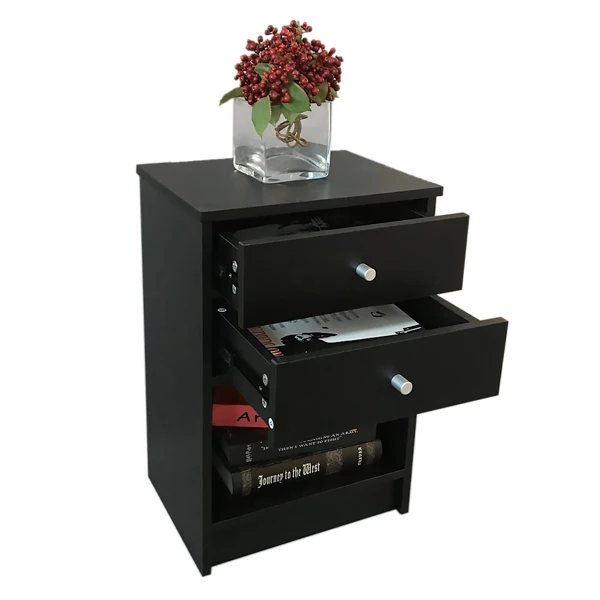 

ZK30 40 x 30 x 60cm Round Handle Night Stand with Two Drawer Black Living Room