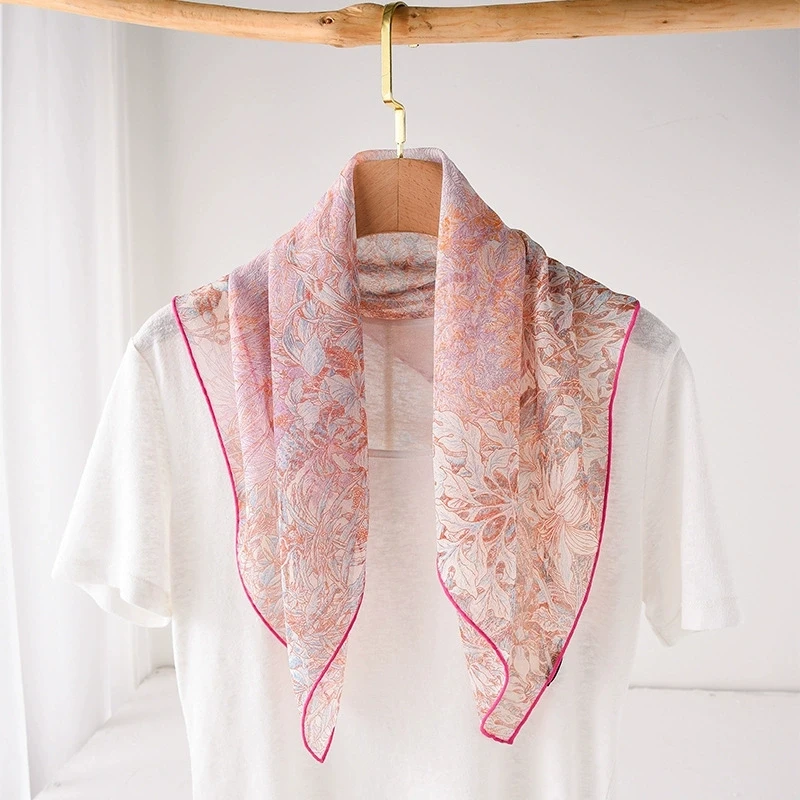 Schal aus 100 % reiner Seide, Damen-Hals-Haarband, Foulard, quadratisches Seiden-Halstuch, Schal, Bandana, 67 x 67 cm