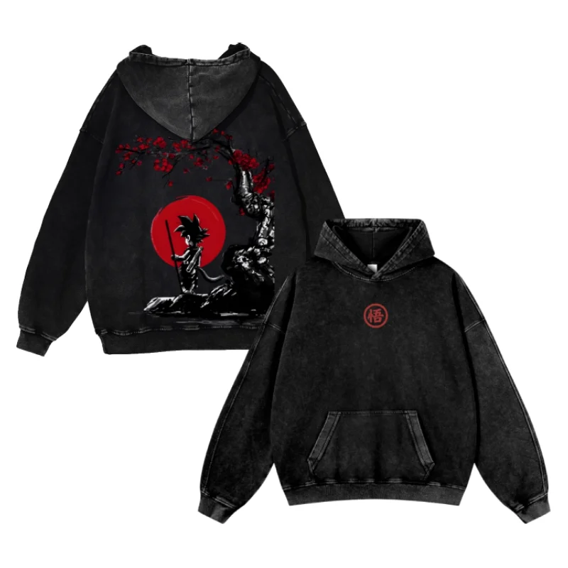 

Dragon Ball Goku Anime Oversized Vintage Washed Hooded Graphic Print Y2k Hoodies Long Sleeve Tops Cotton Men Women Autumn Winter