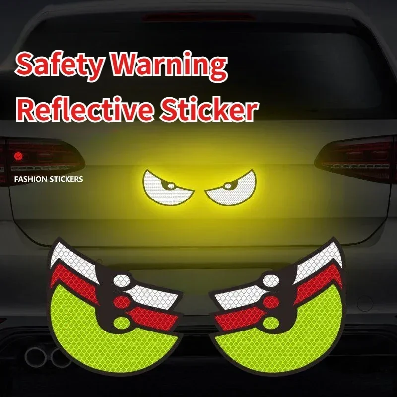 2pcs/set Creative Safety Reflective Strips Cat Eye PET Car Stickers Funny Night Warning Sticker
