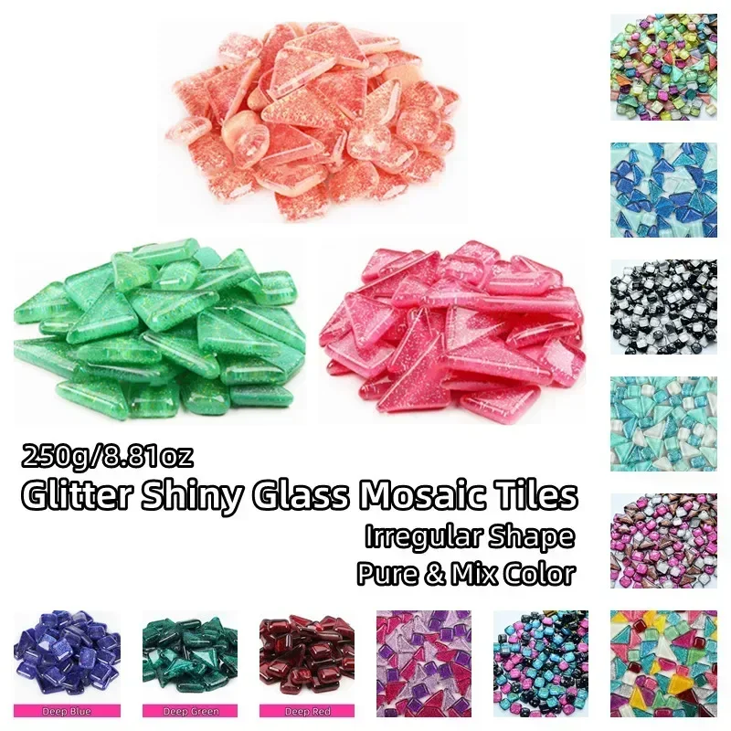 250g/8.81oz Glitter Shiny Glass Mosaic Tiles Polygon DIY Mosaic Making Materials Pure & Mix Color Tile Optional Irregular Shape