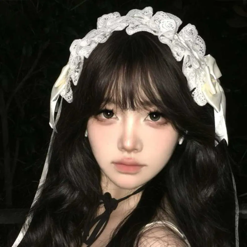 New Lolita Cat Ears Headband Lace Bow Headwear Cosplay Headdress Women