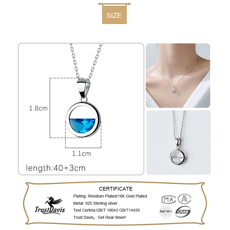 Trustdavis 925 Sterling Silver Hollow Round Crystal Pendant Short Clavicle Chain Necklace For Women Sivler 925 Jewelry DS841