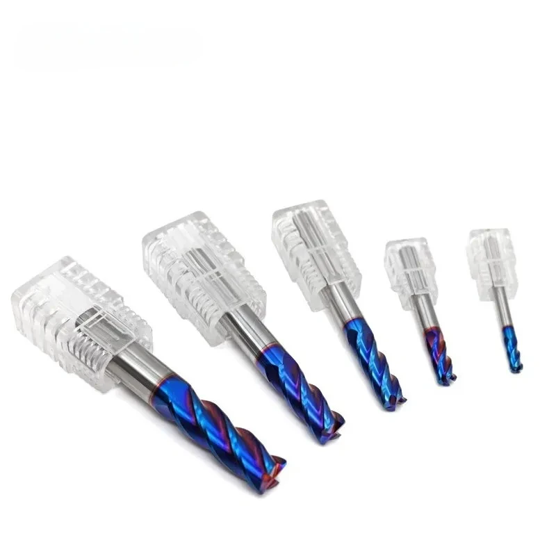 HRC70 4-Flute Blue Nano Coating Milling Cutter Tungsten Steel Carbide Flat End Mill For CNC Machining Endmill Tools