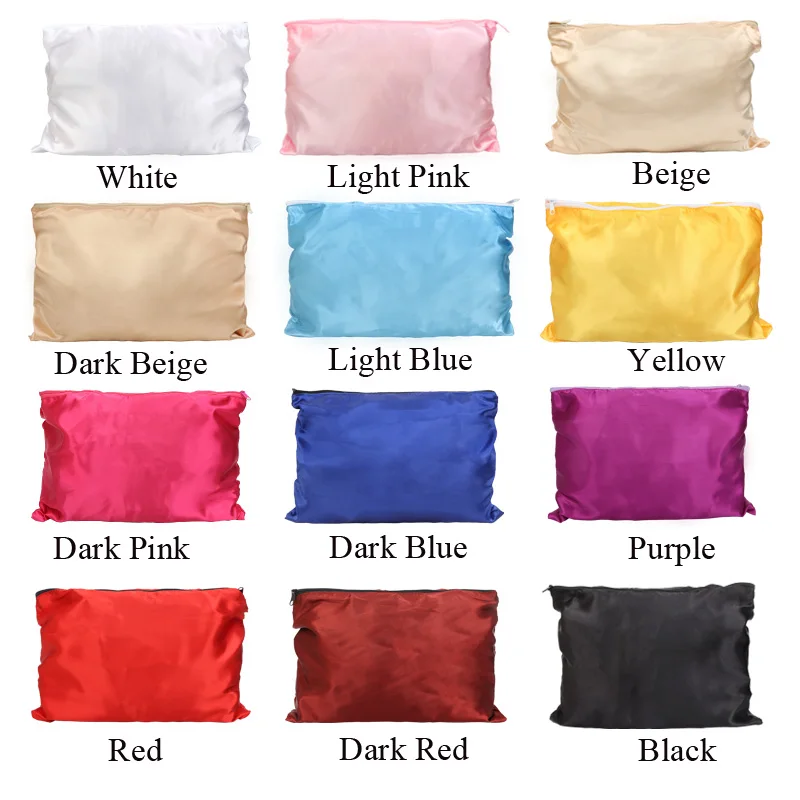 Soft Satin Hair Bags 20Pcs Functional Wig Bags Big Wig Storage Silk Bag Save Space Organizing Hair Extensions Bags With Zipper