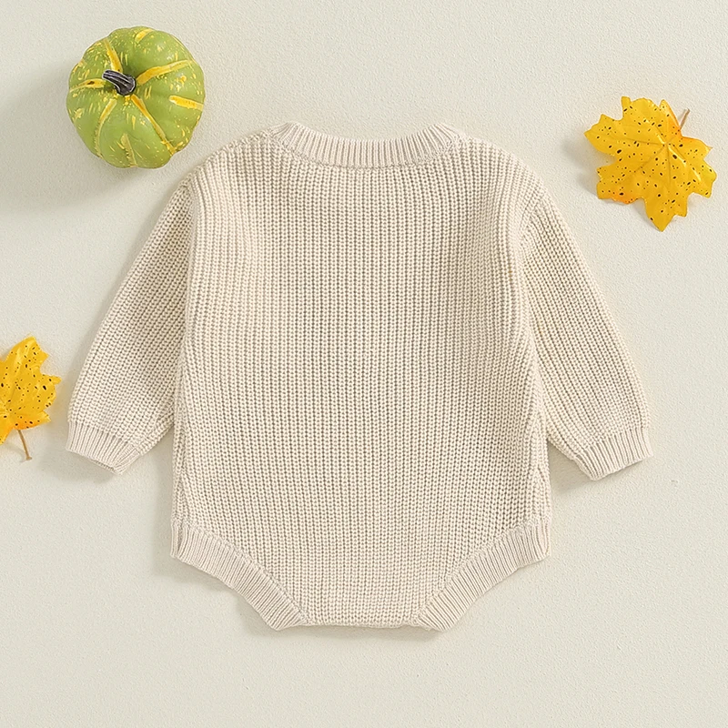 0-18M Baby Girls Boys Sweater Rompers Halloween Clothes Pumpkin Letter Embroidery Long Sleeve Toddler Fall Button Bodysuits