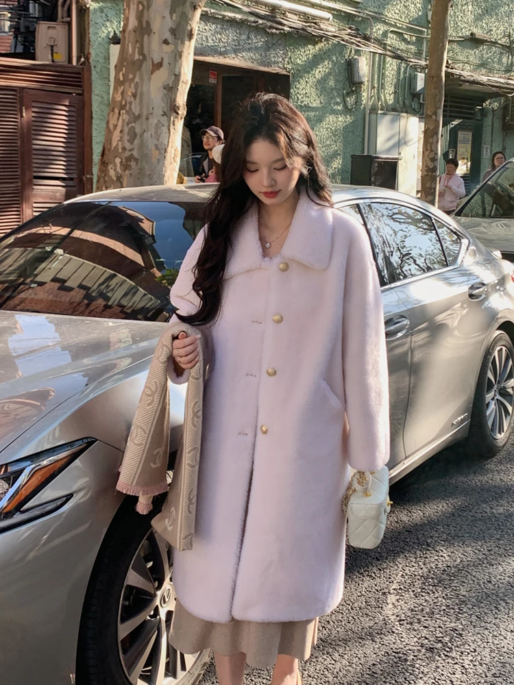 Cappotto lungo Young Sle GG Snow Country Lettera Pelliccia di agnello Jaet Cappotto invernale leggero di lana per tutta la pelle per donna