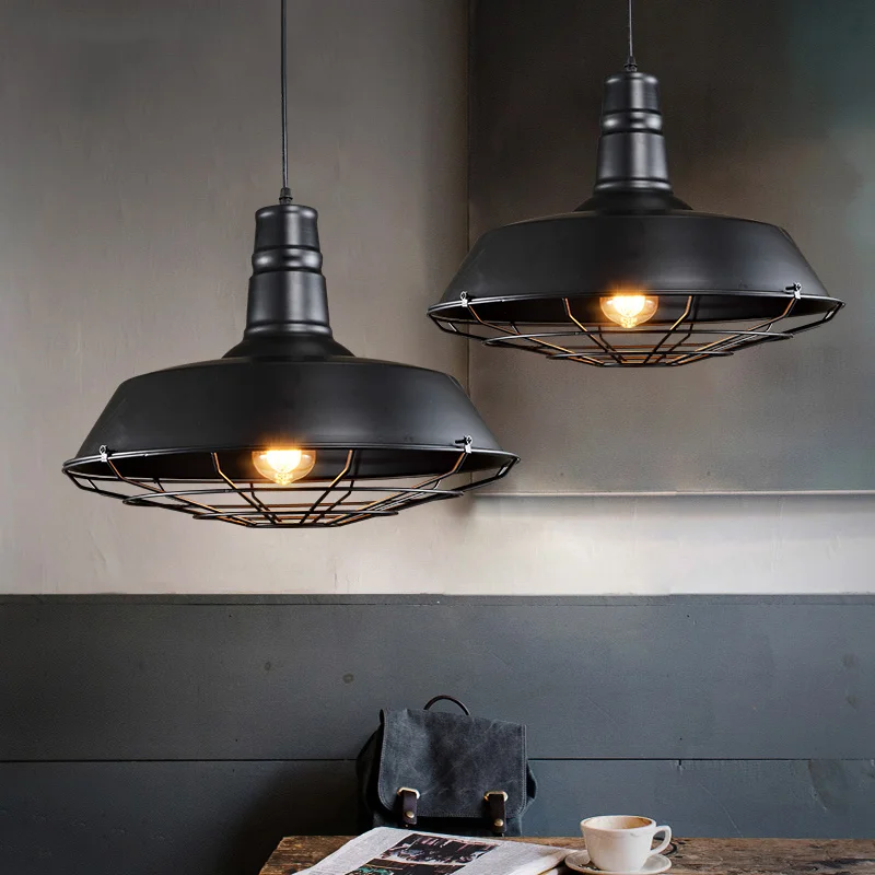 Lampes suspendues en fer rétro industriel pour loft américain, vêtements de salle à manger créatifs, couvercle de pot PR73, décor de lampe de