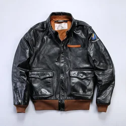 A2 Bomber Pilot Black Clothes genuine leather coats Men's short casual slim-fit horseskin jackets